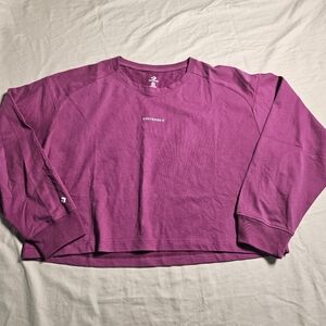 Converse Women’s XL Cropped Long Sleeve T Shirt Pink Boxy Drop Shoulder Logo Top